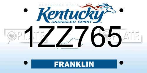 1ZZ765 Kentucky License Plate