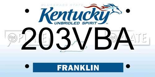 203VBA Kentucky License Plate