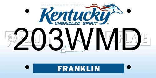 203WMD Kentucky License Plate