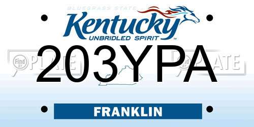 203YPA Kentucky License Plate