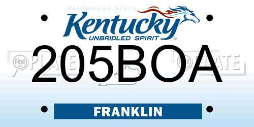 205BOA Kentucky License Plate