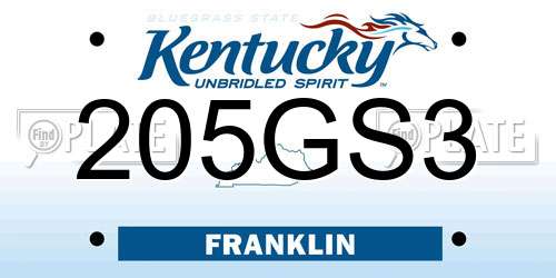 205GS3 Kentucky License Plate