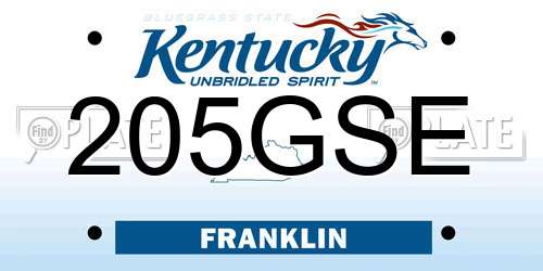 205GSE Kentucky License Plate