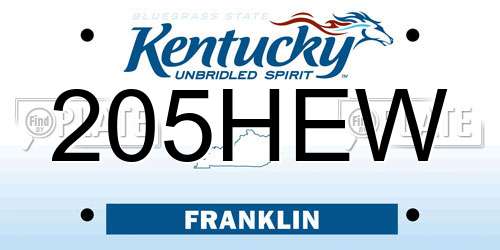 205HEW Kentucky License Plate