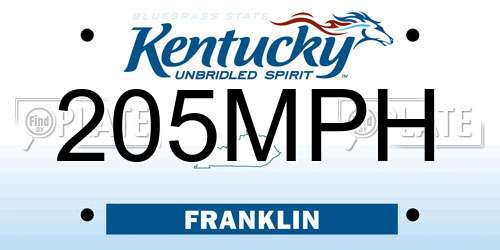205MPH Kentucky License Plate