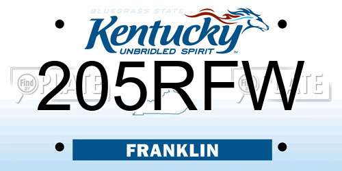205RFW Kentucky License Plate