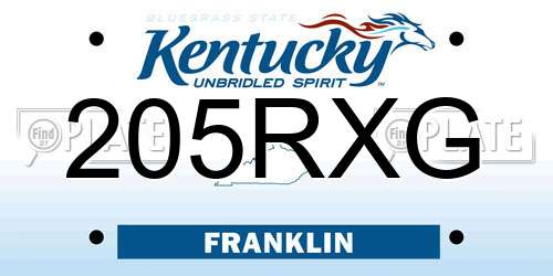 205RXG Kentucky License Plate
