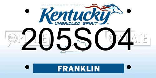 205SO4 Kentucky License Plate