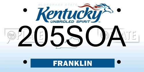 205SOA Kentucky License Plate