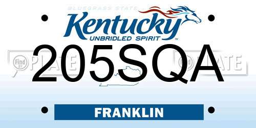 205SQA Kentucky License Plate