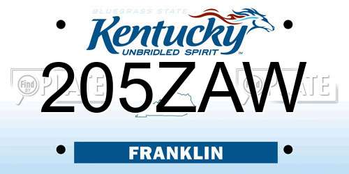 205ZAW Kentucky License Plate