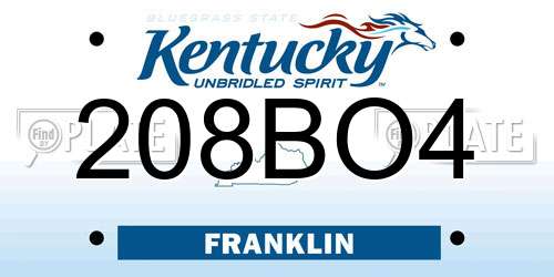 208BO4 Kentucky License Plate
