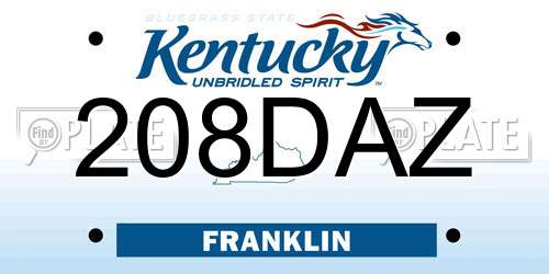208DAZ Kentucky License Plate