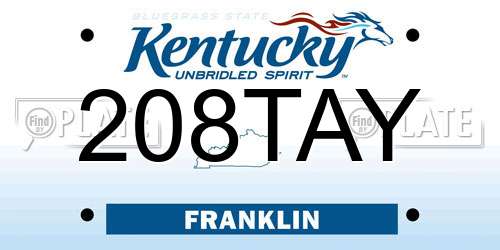 208TAY Kentucky License Plate