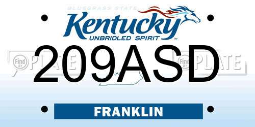 209ASD Kentucky License Plate