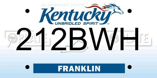 212BWH Kentucky License Plate