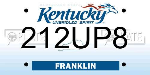 212UP8 Kentucky License Plate