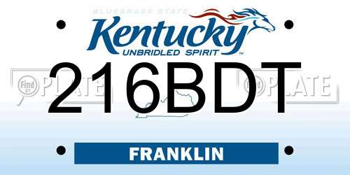 216BDT Kentucky License Plate