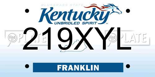 219XYL Kentucky License Plate