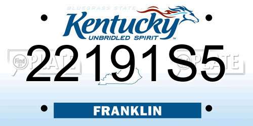 22191S5 Kentucky License Plate