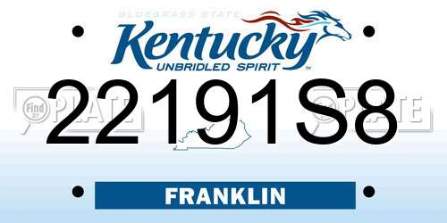 22191S8 Kentucky License Plate