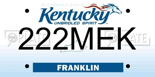 222MEK Kentucky License Plate
