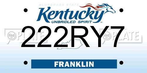 222RY7 Kentucky License Plate