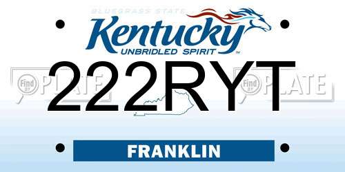 222RYT Kentucky License Plate