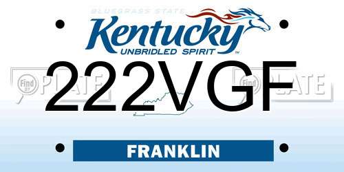 222VGF Kentucky License Plate