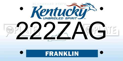 222ZAG Kentucky License Plate