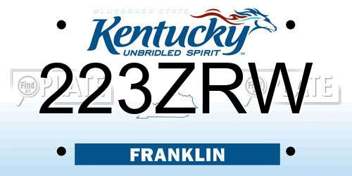 223ZRW Kentucky License Plate