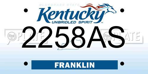 2258AS Kentucky License Plate