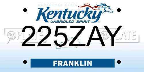 225ZAY Kentucky License Plate