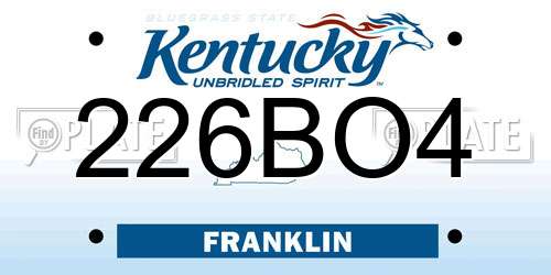 226BO4 Kentucky License Plate