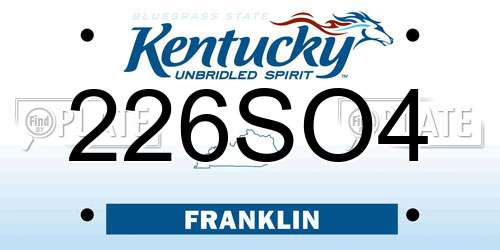 226SO4 Kentucky License Plate