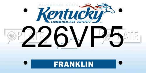 226VP5 Kentucky License Plate