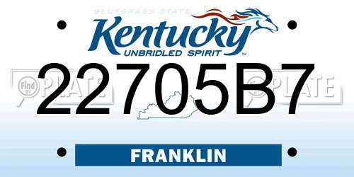22705B7 Kentucky License Plate
