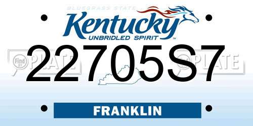 22705S7 Kentucky License Plate