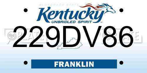 229DV86 Kentucky License Plate