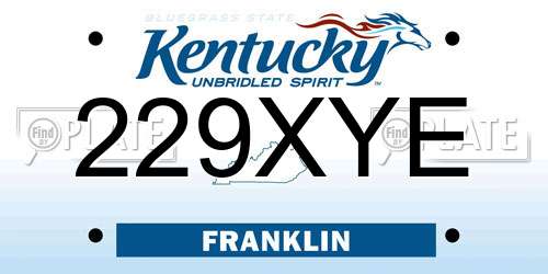 229XYE Kentucky License Plate