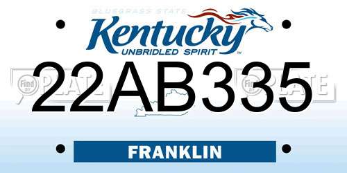 22AB335 Kentucky License Plate