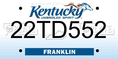 22TD552 Kentucky License Plate
