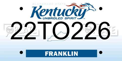 22TO226 Kentucky License Plate