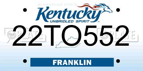 22TO552 Kentucky License Plate