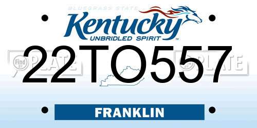 22TO557 Kentucky License Plate