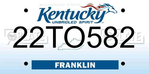 22TO582 Kentucky License Plate