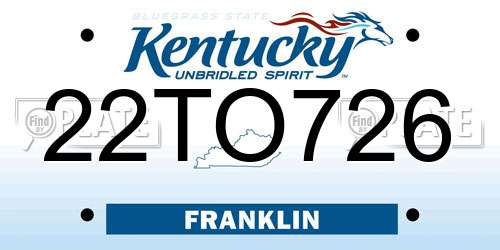 22TO726 Kentucky License Plate