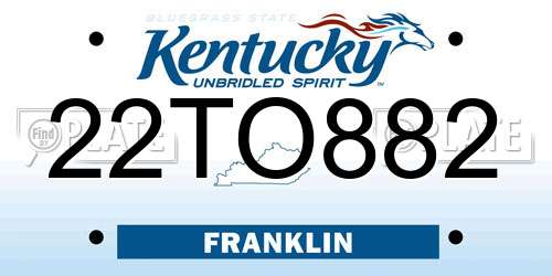 22TO882 Kentucky License Plate