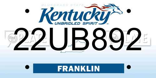 22UB892 Kentucky License Plate