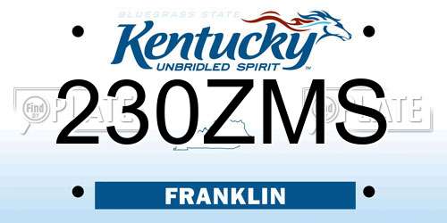 230ZMS Kentucky License Plate